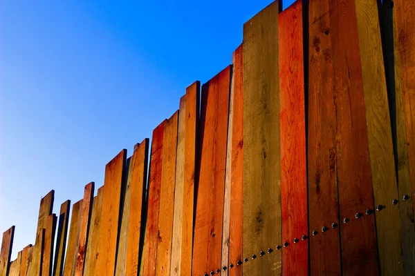 Multicolored Wooden Wall Blue Sky Colored Wall Wood Lot Copy — Stock Photo, Image