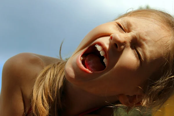 Children People Emotions Concept Cropped Shot Screaming Girl Close Portrait — Stock Photo, Image