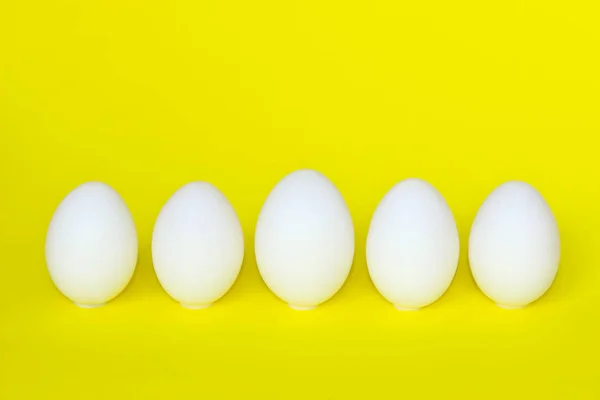 Food Ingredients Breakfast Easter Concept White Chicken Eggs Yellow Background — Stock Photo, Image