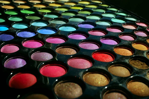 Multicolored Eye Shadow Black Beauty Fashion Make Background Decorative Cosmetics — Stock Photo, Image