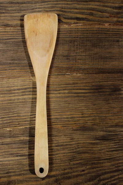 Beige Wooden Spatula On Brown Wooden Table Kitchen Concept Cpace For Text Bamboo Desk Stock Photo 357559022