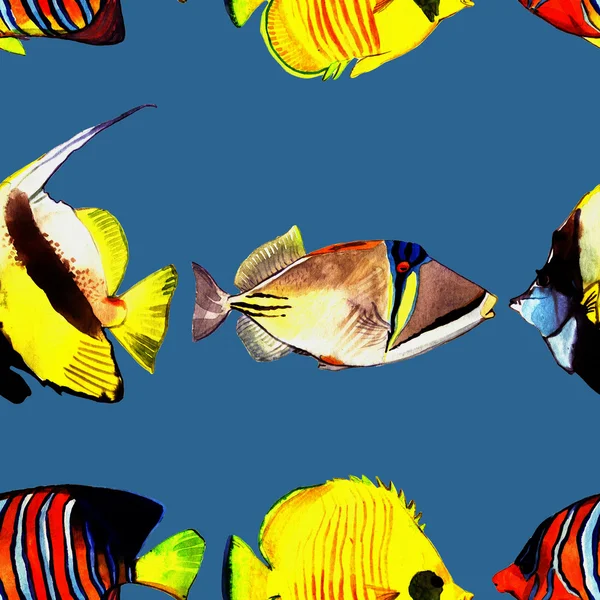 Peces acuarela. Ilustración del conjunto de peces marinos aislados sobre fondo blanco —  Fotos de Stock
