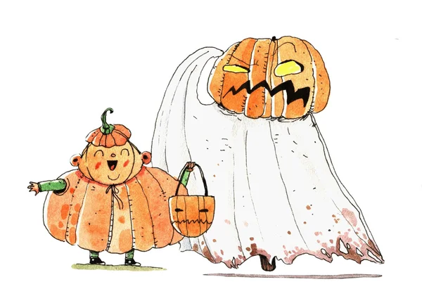 Personaje de dibujos animados de halloween de acuarela, divertida ilustración aislada sobre fondo blanco —  Fotos de Stock