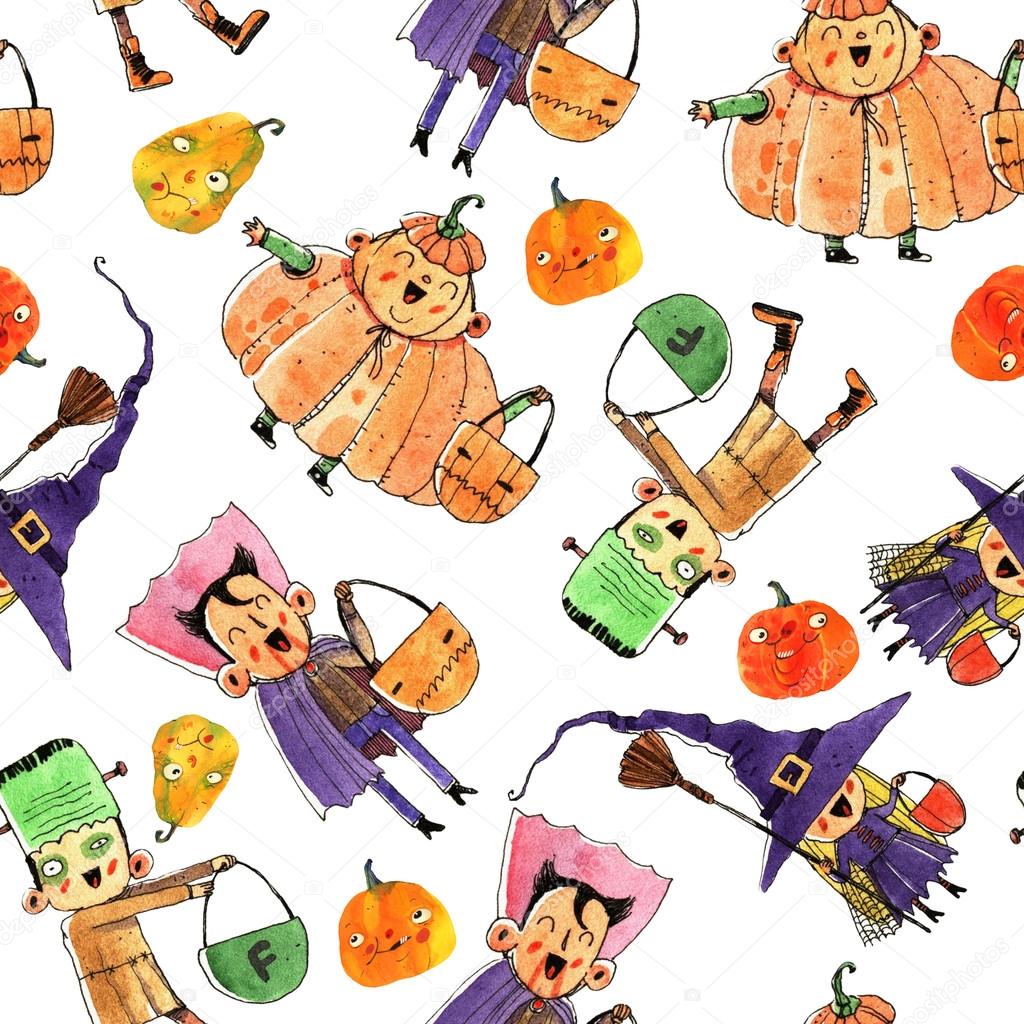 Download Watercolor halloween cartoon illustration, fun ...