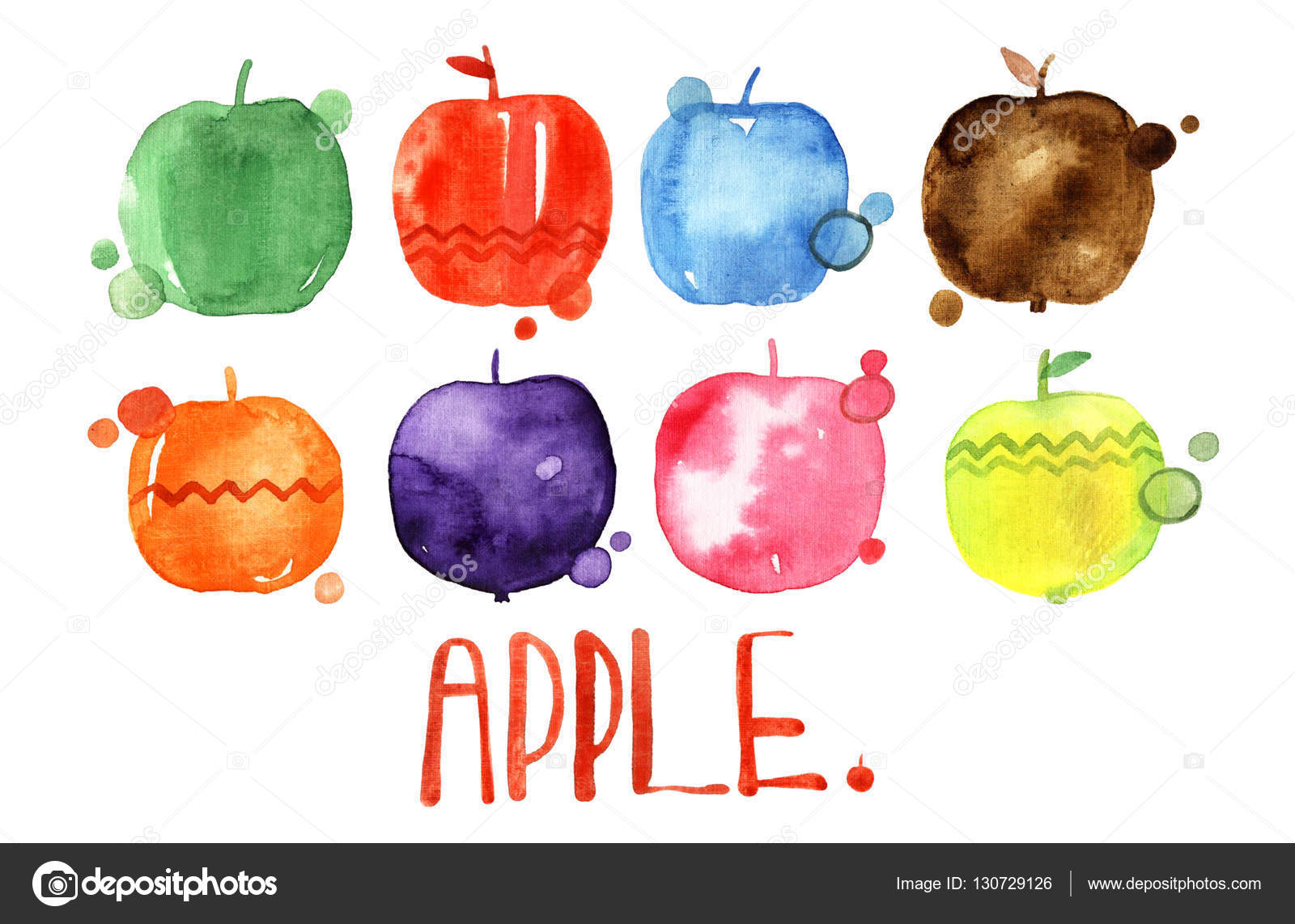 Insieme delle mele di disegno ad acquerello elementi di design di cibo frutta fresca mano illustrazione isolato su priorit  bassa bianca — Foto di Shat88