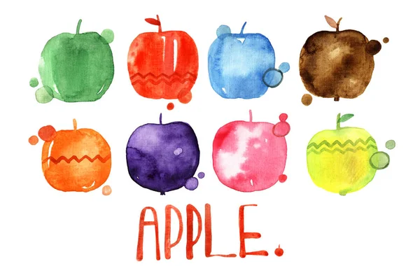 Set of watercolor drawing apples,food design elements, fresh fruits, hand drawn illustration — Stock Photo, Image
