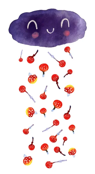 Akvarel houby, muchomůrka, ručně malované — Stock fotografie