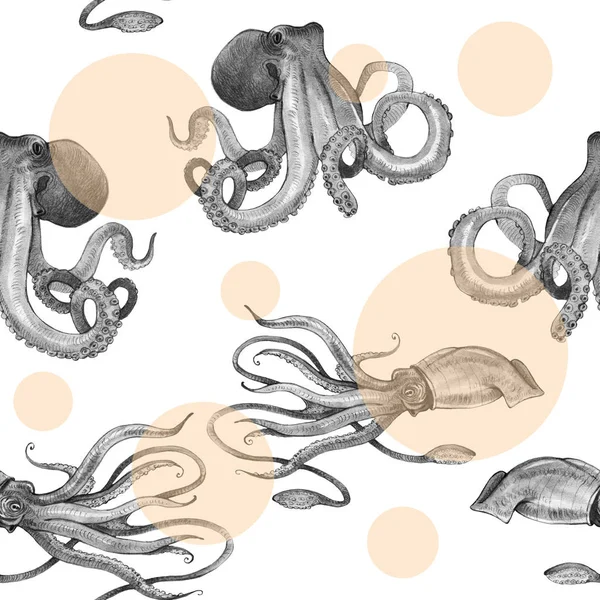 Акварель кальмари, восьминоги — стокове фото