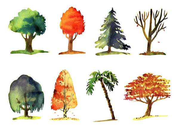 Akvarelu ilustrace stromů — Stock fotografie