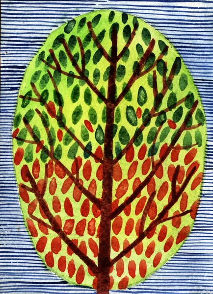 Akvarell illustration av prydnadsträd — Stockfoto