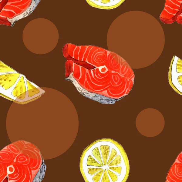 Trucha de mar con limón. Ilustración de pintura acuarela hecha a mano sobre un fondo de arte de papel blanco — Foto de Stock