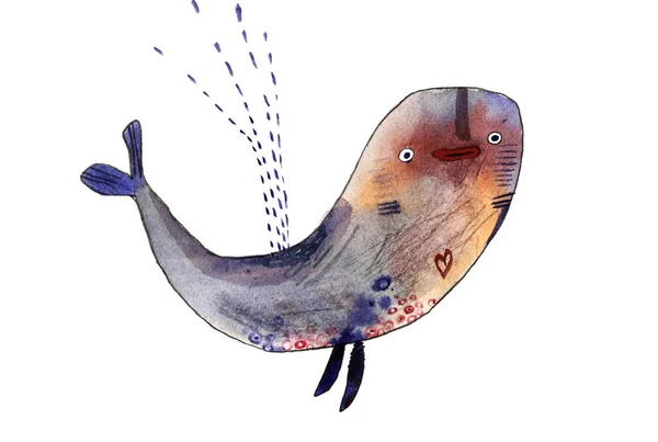 Wieloryb akwarela, ilustracja — Zdjęcie stockowe