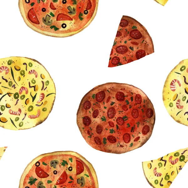 Watercolor pizza isolated on white background — Stock Photo, Image