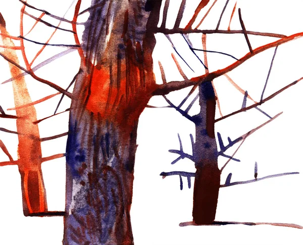 Akvarell vinter träd — Stockfoto