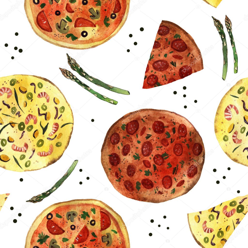 watercolor pizza isolated on white background