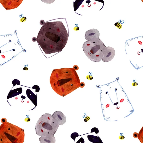 Hayvanlar kümesi. Ayı el suluboya illüstrasyon izole beyaz zemin üzerine boyalı