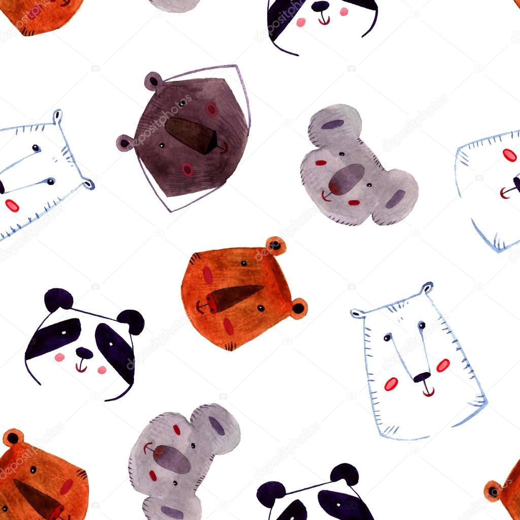 Conjunto de animales. Mano de oso pintado acuarela ilustración aislada