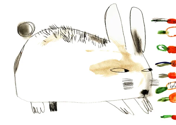 Akvarelu králík mrkev — Stock fotografie