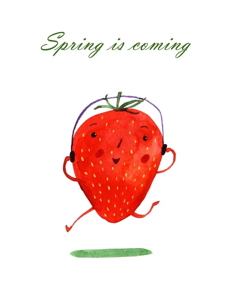 Akvarelu jahodový ilustrační — Stock fotografie