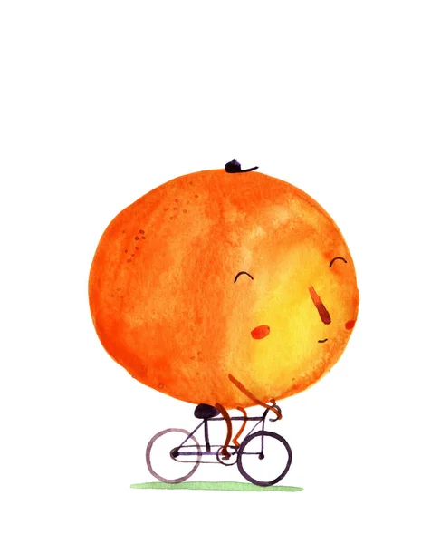 Ilustracja kreskówka akwarela pomarańczowy — Zdjęcie stockowe