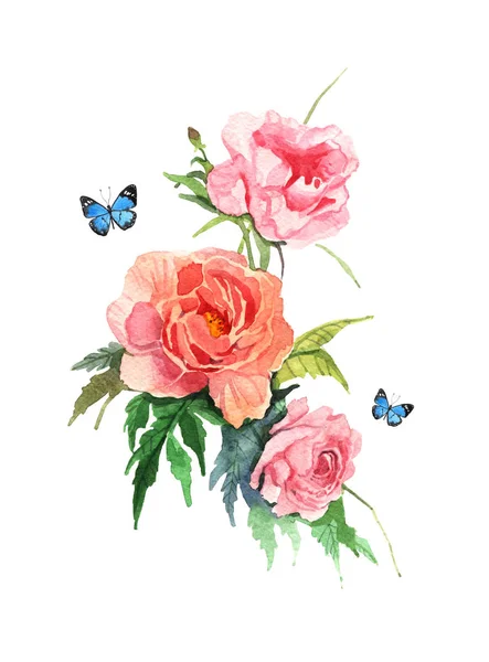 Aquarelle illustration de pivoine rose fleur sur fond blanc — Photo