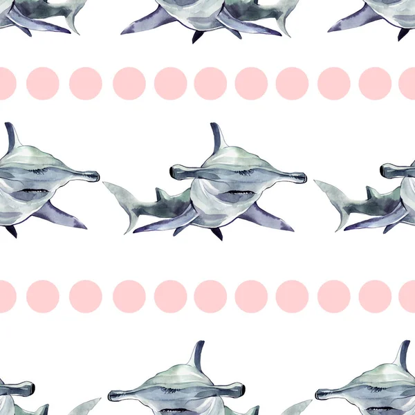 Tiburón martillo acuarela. Ilustración aislada sobre fondo blanco . —  Fotos de Stock