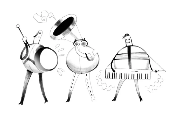 オーケストラは、白い背景で隔離の漫画イラスト — ストック写真