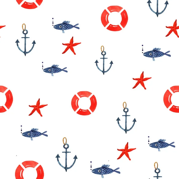 Watercolor illustration of marine seamless pattern — Stock Photo, Image