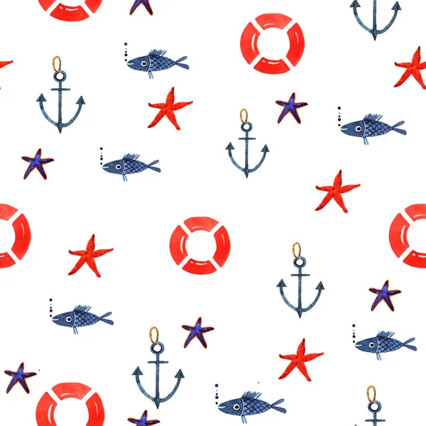 Aquarel illustratie van mariene naadloze patroon — Stockfoto