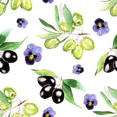 Beyaz arkaplanda suluboya zeytin dalı