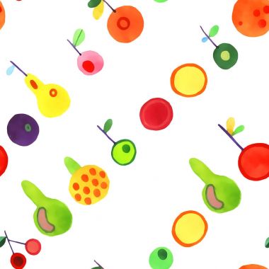 Beyaz arka plan üzerinde izole suluboya meyve seamless modeli