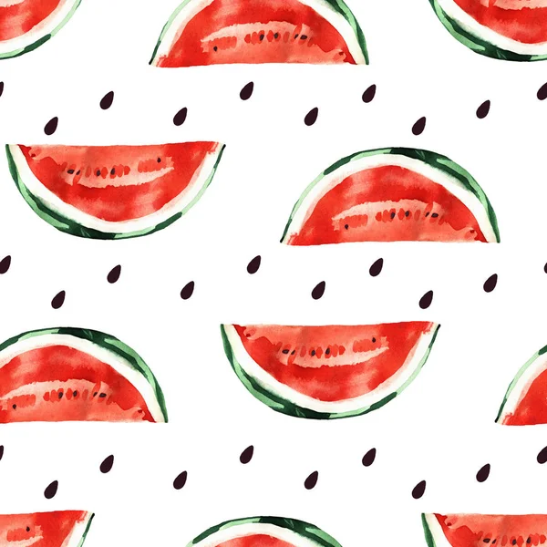 Aquarell Wassermelone nahtlose Muster isoliert auf weißem Hintergrund — Stockfoto