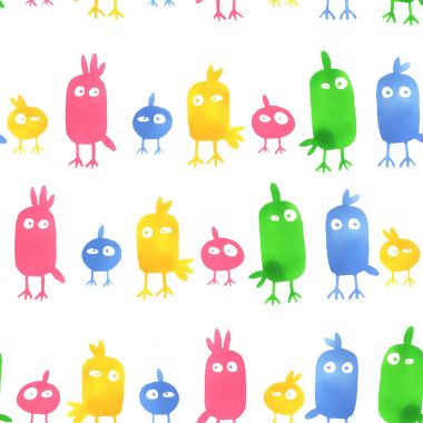 Suluboya karikatür kuşlar seamless modeli