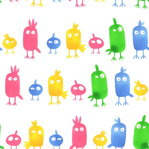 Suluboya karikatür kuşlar seamless modeli