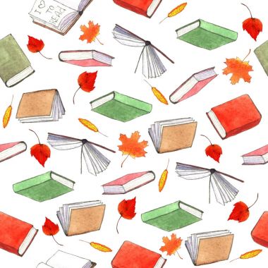 Suluboya kitaplar Dikişsiz desen illüstrasyon. El Sta boyalı