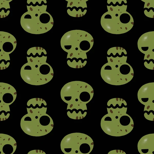 Halloween cartoon skull seamless pattern