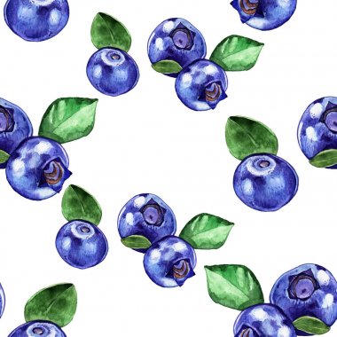 Sulu Boya bluebarry illüstrasyon seamless modeli
