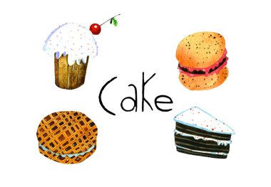 suluboya kek illüstrasyon izole beyaz arka plan üzerinde