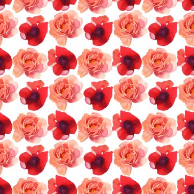 Beyaz arka plan üzerinde izole suluboya çiçek illüstrasyon seamless modeli