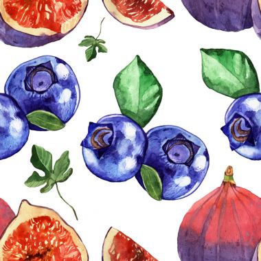 suluboya incir ve yaban mersini illüstrasyon seamless modeli