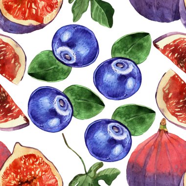 suluboya incir ve yaban mersini illüstrasyon seamless modeli