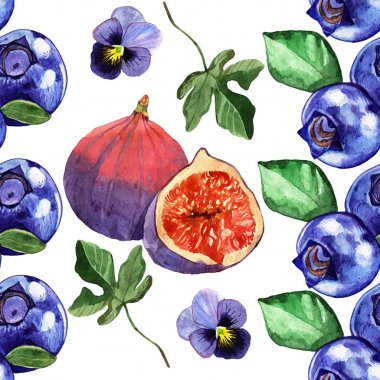 suluboya incir ve yaban mersini illüstrasyon seamless modeli