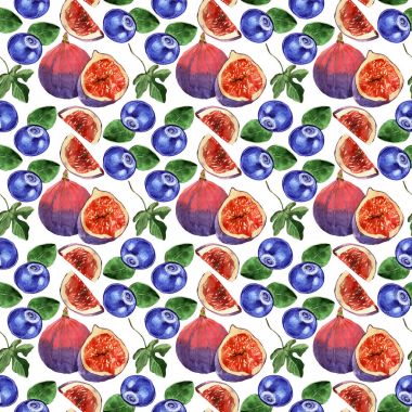 suluboya incir ve yaban mersini illüstrasyon seamless modeli