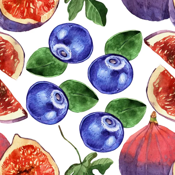 suluboya incir ve yaban mersini illüstrasyon seamless modeli