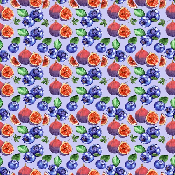 いちじく ブルーベリーの水彩イラストのシームレス パターン — ストック写真