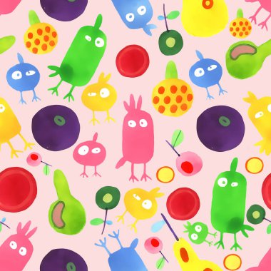 karikatür kuş illüstrasyon seamless modeli