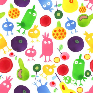 karikatür kuş illüstrasyon seamless modeli