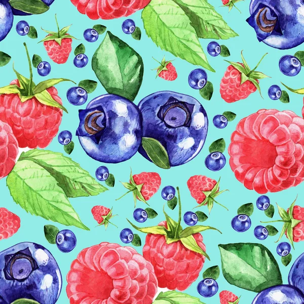 Yaban mersini, ahududu, çilek seamless modeli. Suluboya