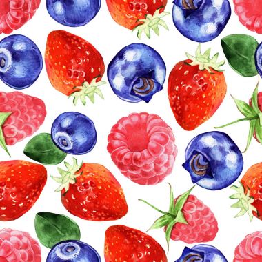 Beyaz arka plan üzerinde izole suluboya çilek seamless modeli