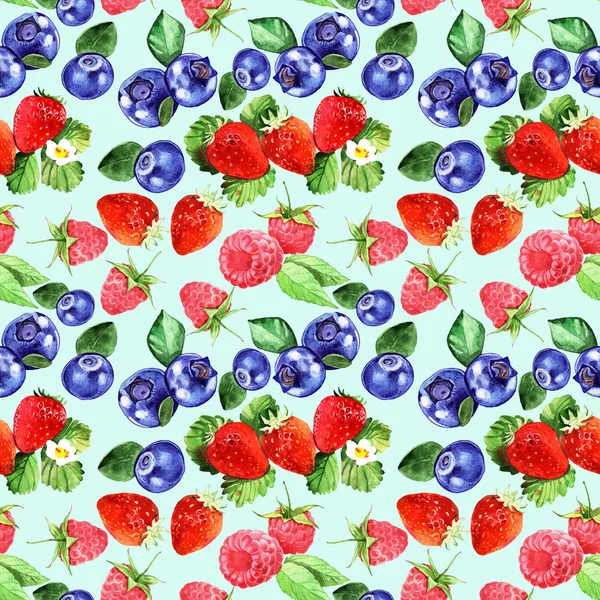 Blueberry, Raspberry, strowberry seamless pattern. Watercolor